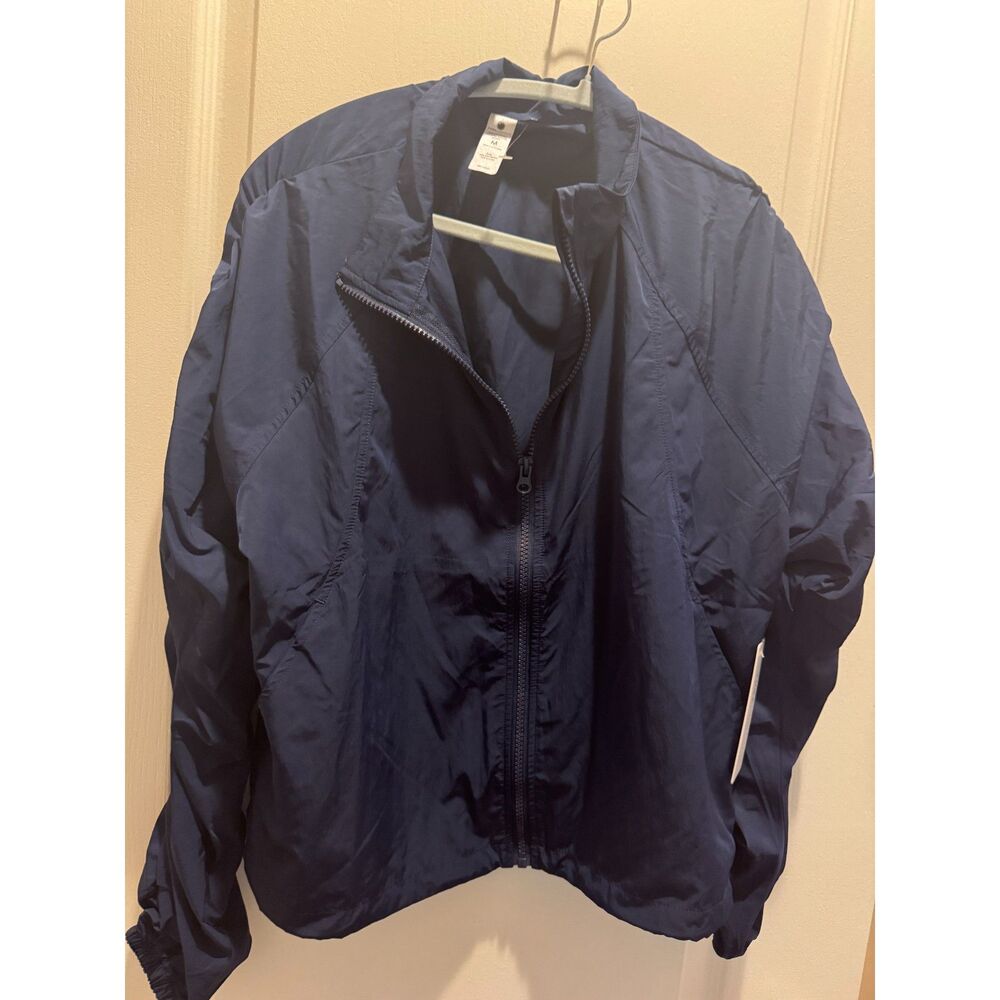 Yogalicious Radiant Urban Runway Full Zip Jacket Navy Blue Ruched Sleeve NWT M